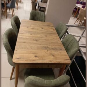 Table a manger extensible 80*130/80*180 marron 6chaise vert