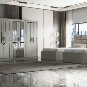 Chambre a coucher 2 lits jumeaux 6 battants 4 piéces gris clair ema twin